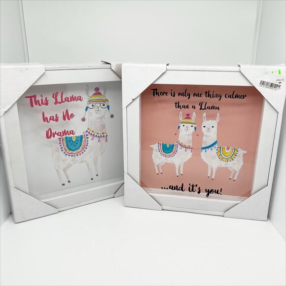 NEW Set of 2 Llama Framed Wall Art Shadow Box Wall Hangings - Picture 1 of 3